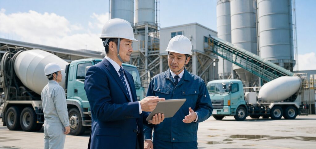 関東の生コン工場と現場確認を想起させるアイキャッチ画像