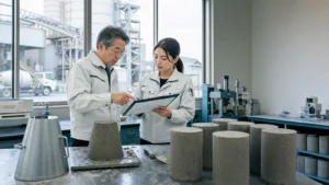 生コン工場の企業価値を左右する品質管理・配車・設備・商流を確認する経営者と担当者