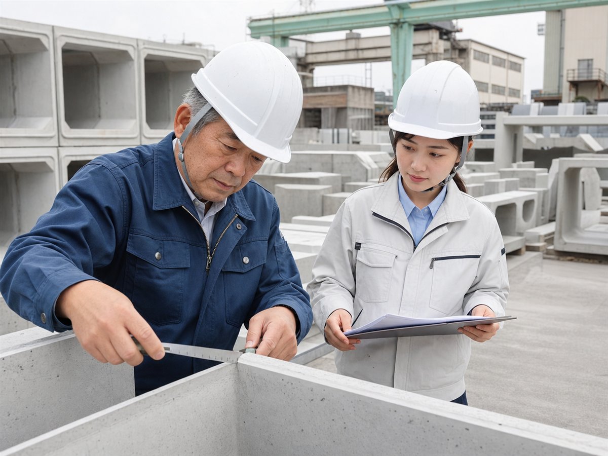 採石会社の承継で骨材の需要先となるプレキャスト製品を確認する担当者